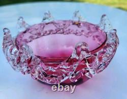 Antique Cranberry Sweetmeat Dish Rigaree Art Glass & Silver Base Sheffield EPNS Antique Cranberry Sweetmeat Dish Rigaree Art Glass & Silver Base Sheffield EPNS