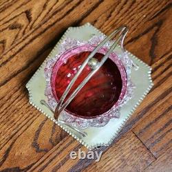 Antique Cranberry Sweetmeat Dish Rigaree Art Glass & Silver Base Sheffield EPNS Antique Cranberry Sweetmeat Dish Rigaree Art Glass & Silver Base Sheffield EPNS