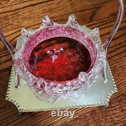 Antique Cranberry Sweetmeat Dish Rigaree Art Glass & Silver Base Sheffield EPNS Antique Cranberry Sweetmeat Dish Rigaree Art Glass & Silver Base Sheffield EPNS