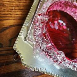 Antique Cranberry Sweetmeat Dish Rigaree Art Glass & Silver Base Sheffield EPNS Antique Cranberry Sweetmeat Dish Rigaree Art Glass & Silver Base Sheffield EPNS