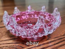 Antique Cranberry Sweetmeat Dish Rigaree Art Glass & Silver Base Sheffield EPNS Antique Cranberry Sweetmeat Dish Rigaree Art Glass & Silver Base Sheffield EPNS