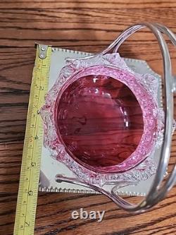Antique Cranberry Sweetmeat Dish Rigaree Art Glass & Silver Base Sheffield EPNS Antique Cranberry Sweetmeat Dish Rigaree Art Glass & Silver Base Sheffield EPNS