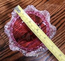 Antique Cranberry Sweetmeat Dish Rigaree Art Glass & Silver Base Sheffield EPNS Antique Cranberry Sweetmeat Dish Rigaree Art Glass & Silver Base Sheffield EPNS