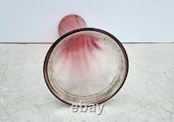 Antique Cranberry to Clear Art Glass Vase w Gilt Florals Bohemian Moser Style