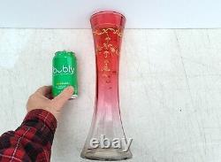 Antique Cranberry to Clear Art Glass Vase w Gilt Florals Bohemian Moser Style