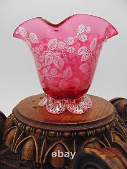 Antique Cranberry to Clear Reverse Acid Etched BERRY Art Glass Salt Cellar Bowl