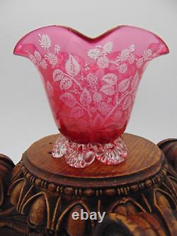 Antique Cranberry to Clear Reverse Acid Etched BERRY Art Glass Salt Cellar Bowl