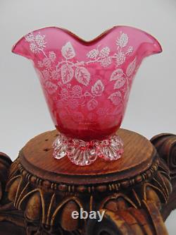 Antique Cranberry to Clear Reverse Acid Etched BERRY Art Glass Salt Cellar Bowl