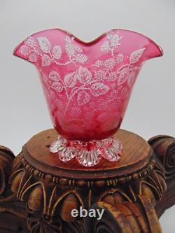 Antique Cranberry to Clear Reverse Acid Etched BERRY Art Glass Salt Cellar Bowl