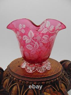 Antique Cranberry to Clear Reverse Acid Etched BERRY Art Glass Salt Cellar Bowl