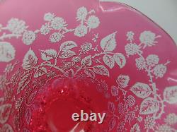 Antique Cranberry to Clear Reverse Acid Etched BERRY Art Glass Salt Cellar Bowl