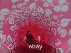 Antique Cranberry to Clear Reverse Acid Etched BERRY Art Glass Salt Cellar Bowl