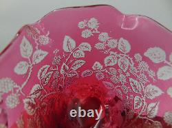 Antique Cranberry to Clear Reverse Acid Etched BERRY Art Glass Salt Cellar Bowl