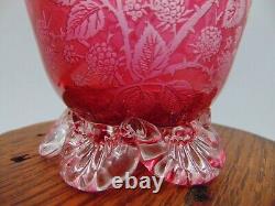 Antique Cranberry to Clear Reverse Acid Etched BERRY Art Glass Salt Cellar Bowl