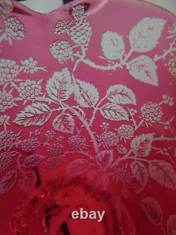 Antique Cranberry to Clear Reverse Acid Etched BERRY Art Glass Salt Cellar Bowl