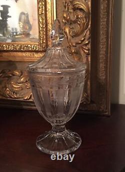 Antique Cut Glass Candy Dish Pedestal Crystal Footed Lid Victorian Art Nouveau