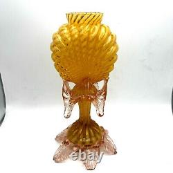Antique Czech Bohemian Franz Welz Amber Cadmium Glow Yellow Pink Glass Vase