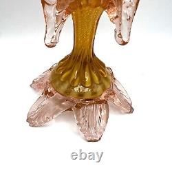 Antique Czech Bohemian Franz Welz Amber Cadmium Glow Yellow Pink Glass Vase