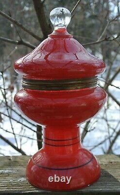 Antique Czechoslovakia Red Glass with Coralene Tantalus Cordial Decanter