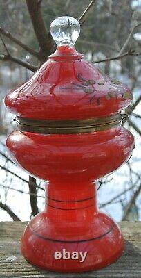 Antique Czechoslovakia Red Glass with Coralene Tantalus Cordial Decanter