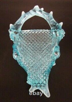 Antique DAVIDSON Blue Opalescent Pearline Glass ROYAL SCANDAL Wall Pocket Vase