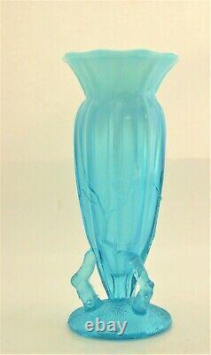 Antique Dugan Blue Opalescent Twig Art Glass Vase Ladies Cuspidor 1898