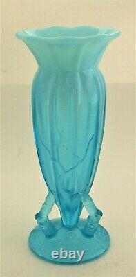 Antique Dugan Blue Opalescent Twig Art Glass Vase Ladies Cuspidor 1898