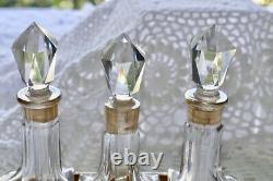 Antique E & J B Empire Art Gold Trio Glass Perfume Bottles Jeweled Brass Holder