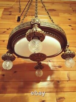 Antique Early 1900s Art Deco, Nouveau, Victorian, Grand Hall Ceiling Chandelier