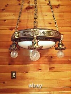 Antique Early 1900s Art Deco, Nouveau, Victorian, Grand Hall Ceiling Chandelier