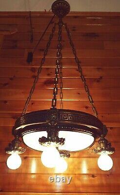 Antique Early 1900s Art Deco, Nouveau, Victorian, Grand Hall Ceiling Chandelier