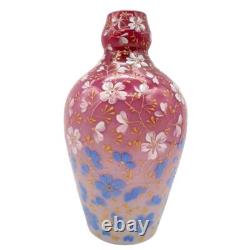 Antique Early Loetz Vase Victorian Art Glass Pink Ombre Cased Enamel Flowers Antique Early Loetz Vase Victorian Art Glass Pink Ombre Cased Enamel Flowers