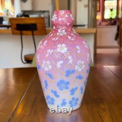 Antique Early Loetz Vase Victorian Art Glass Pink Ombre Cased Enamel Flowers Antique Early Loetz Vase Victorian Art Glass Pink Ombre Cased Enamel Flowers
