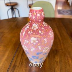 Antique Early Loetz Vase Victorian Art Glass Pink Ombre Cased Enamel Flowers Antique Early Loetz Vase Victorian Art Glass Pink Ombre Cased Enamel Flowers