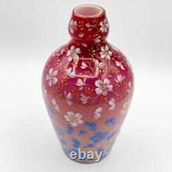 Antique Early Loetz Vase Victorian Art Glass Pink Ombre Cased Enamel Flowers Antique Early Loetz Vase Victorian Art Glass Pink Ombre Cased Enamel Flowers