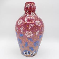 Antique Early Loetz Vase Victorian Art Glass Pink Ombre Cased Enamel Flowers Antique Early Loetz Vase Victorian Art Glass Pink Ombre Cased Enamel Flowers