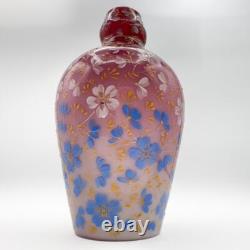 Antique Early Loetz Vase Victorian Art Glass Pink Ombre Cased Enamel Flowers Antique Early Loetz Vase Victorian Art Glass Pink Ombre Cased Enamel Flowers