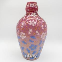 Antique Early Loetz Vase Victorian Art Glass Pink Ombre Cased Enamel Flowers Antique Early Loetz Vase Victorian Art Glass Pink Ombre Cased Enamel Flowers
