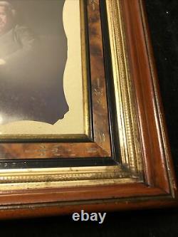 Antique Eastlake Wood Picture Frame Burl OLD WAVY GLASS J Singleton Copley Print