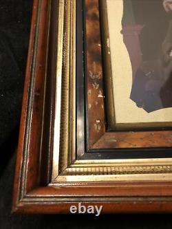 Antique Eastlake Wood Picture Frame Burl OLD WAVY GLASS J Singleton Copley Print