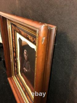 Antique Eastlake Wood Picture Frame Burl OLD WAVY GLASS J Singleton Copley Print