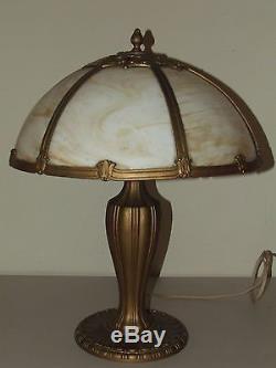 Antique Edward Miller Art Nouveau 6 Panel Caramel Slag Glass Table Lamp c. 1920