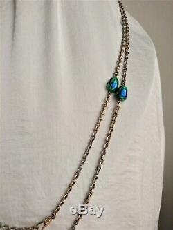 Antique Edwardian Art Noveau Peacock Eye Glass Long Necklace 1900s Art Glass