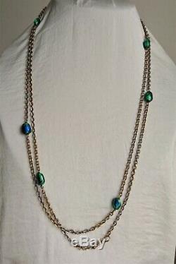 Antique Edwardian Art Noveau Peacock Eye Glass Long Necklace 1900s Art Glass