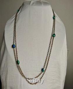 Antique Edwardian Art Noveau Peacock Eye Glass Long Necklace 1900s Art Glass