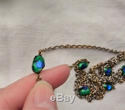 Antique Edwardian Art Noveau Peacock Eye Glass Long Necklace 1900s Art Glass