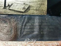 Antique Eglomise Painting Mourning Memento Mori Child Grave Tomb Key Hair Angel