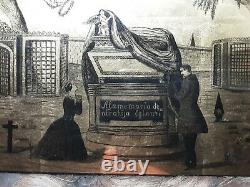 Antique Eglomise Painting Mourning Memento Mori Child Grave Tomb Key Hair Angel