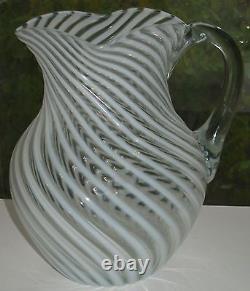 Antique Elegant Clear Opalescent Swirl Bulbous Water Pitcher Ca1880 Glows