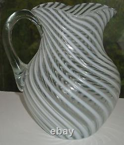 Antique Elegant Clear Opalescent Swirl Bulbous Water Pitcher Ca1880 Glows